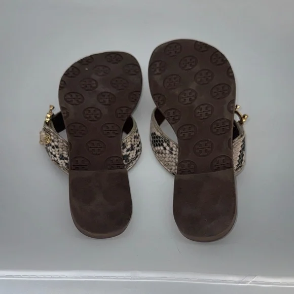 Tory Burch Nora Python Snake Tan Leather Thong Sandals Women's 5 - Picture 6 of 6